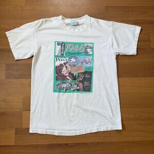 Vintage 90's 1946 "A Banner Year" US Historical Collage White Tee Shirt Sz Large
